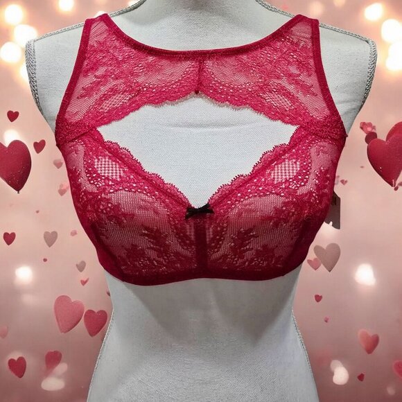 Betsey Johnson Lace Bralette | Red Black Floral Cutout | Size S NWT Intimates - Picture 2 of 6